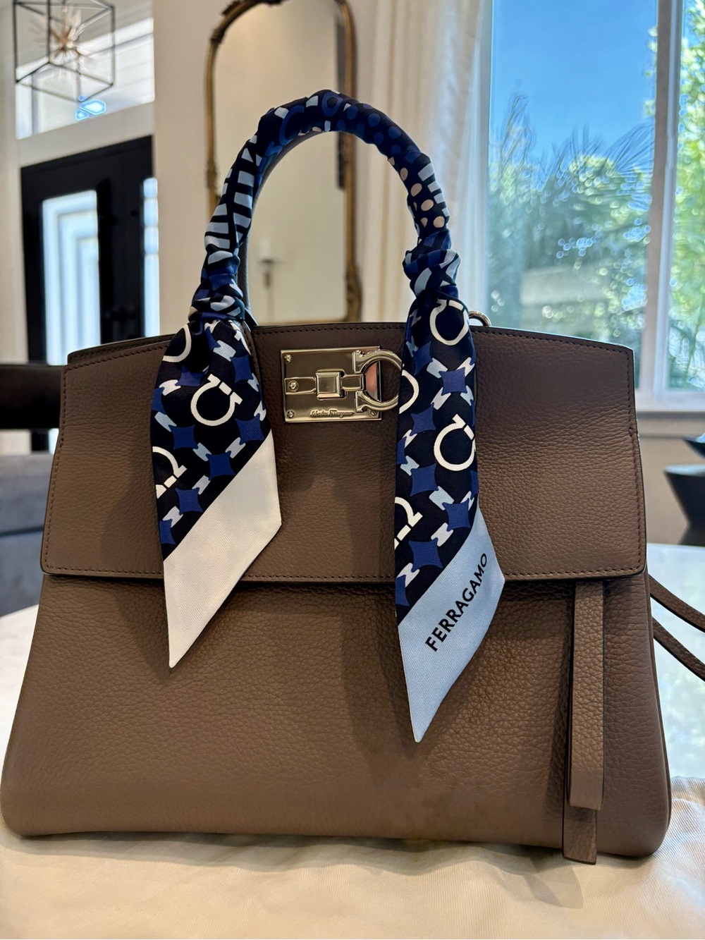 Like New! Ferragamo Leather Satchel, Shoulder & Cross-body with Detachable Pouch